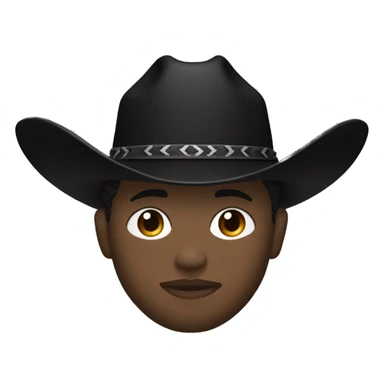 a black guy with light skin tone, wearing a black cowboy hat and a black bandana covering the lower part of his face. A dark brown poncho is visible. Angle: head only, accent on the face sticker