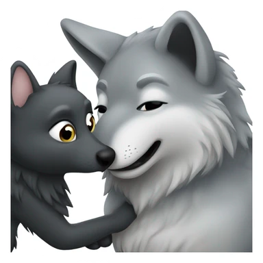 big soft grey wolf kissing a small black bunny sticker