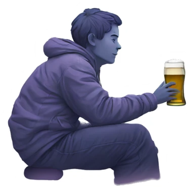 Person sat on a nebula drinking beer, line drawn style sticker