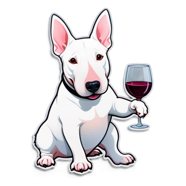 English bull terrier with a glass of wine sticker