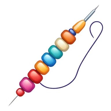 Create an icon that represents the hobby of beadwork, including colorful beads, thread, and a beading needle or tool. The design should capture the essence of beadwork with an artistic, crafty vibe. The icon should be simple yet detailed, showcasing the creativity and precision involved in beadwork. The background should be transparent. sticker