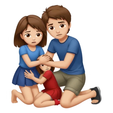 boy with messy brown hair and short putting his foot on a kneeling girl's head sticker