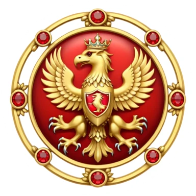 Golden griffin crest / brosch in a circle with red gems and no background sticker