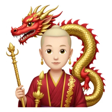 man with asian dragon head, scepter, buddhism, lotus sticker