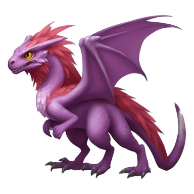 Mauve-maroon-red-violet-colored anthro-raptor-dragonkin-scalie-sona-Fakémon-hybrid with a mane on head and back full body sticker