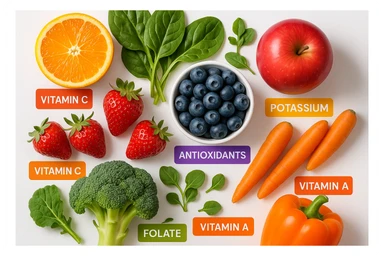 focus su frutta e verdura a tutto schermo e i micronutrienti contenuti in essa sticker