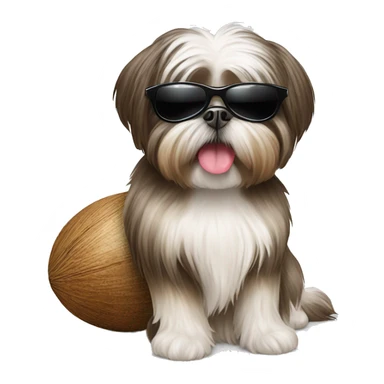 Shih Tzu with sunglasses and a coconut ￼ sticker