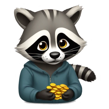 sad raccoon with a penny in his hand sticker