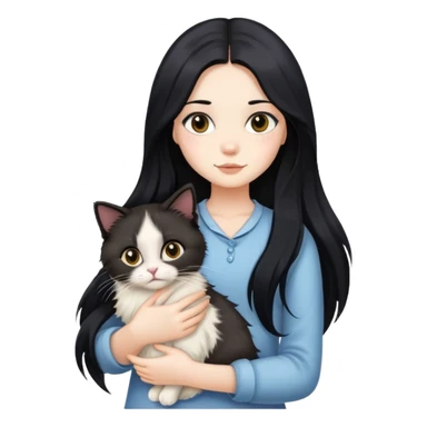 Girl with long black hair holding a Ragdoll cat sticker