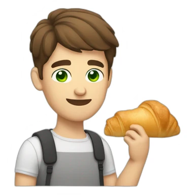 Man with short brown hair and green eyes eating croissant sticker