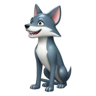 Shiny Wolf with a shark tail and a shark fin on back Full Body sticker