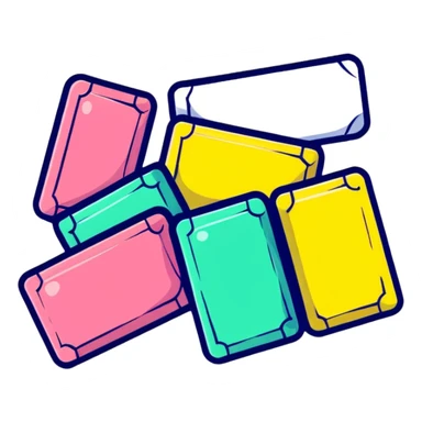 a pack of chewing gum with some pieces coming out, colorful gum sticks sticker