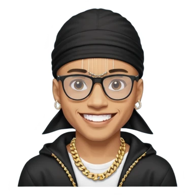 lightskin man with a black durag,a cuban link chain,glasses, and smiling flexing diamond studded teeth  sticker