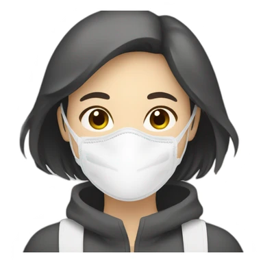 Asian woman wearing white respirator mask sticker