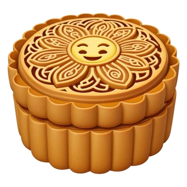 Chinese mooncake with pattern on top for Mid-Autumn Festival, simplified emoji style with bold outlines and bright colors, cartoon style Yue Bing dessert sticker