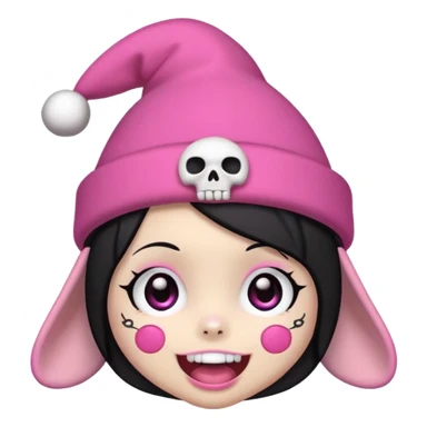 Kuromi with a pink skull hat, cheerful expression sticker