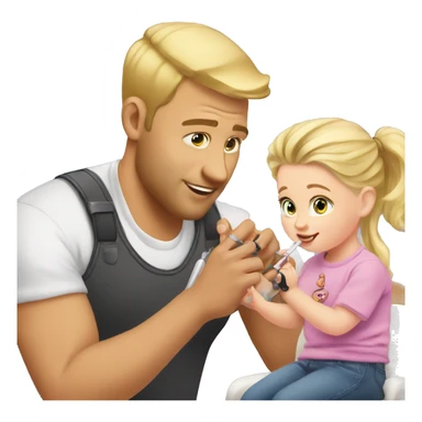 blonde babydaughter gives blonde dad a manicure sticker