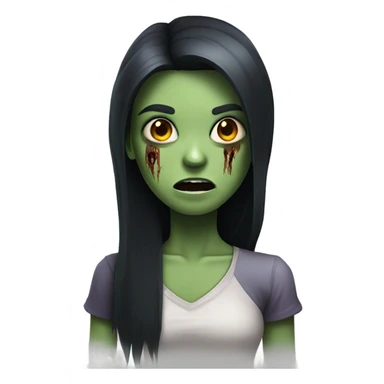 girl zombie with black long hair with teeth and serious face  sticker