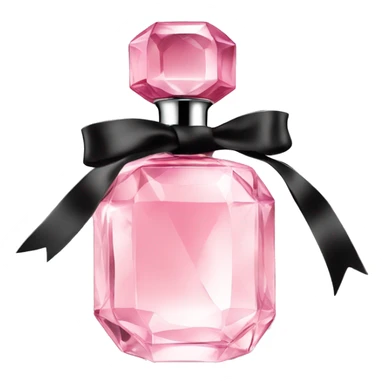 light pink crystal perfume bottle with black ribbon display sticker