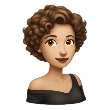 white woman-designer with brown curly hair, wears Off Shoulder Batwing Tank blows a kiss sticker