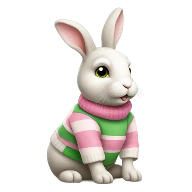 Rabbit wearing pink and green stripe sweatee sticker