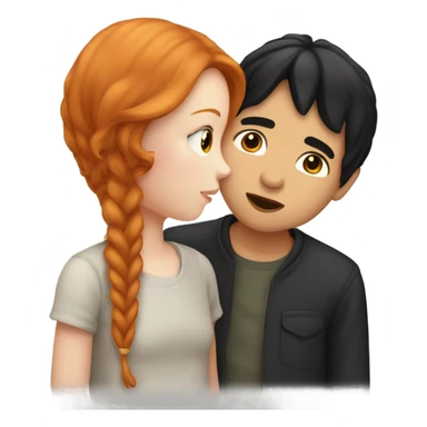 pale girl with ginger hair kissing a boy with black hair and asian-turkish looking guy on the cheeks  sticker