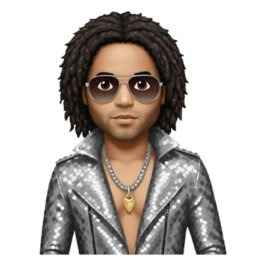Lenny Kravitz with long dark brown hair, silver sequin outfit sticker