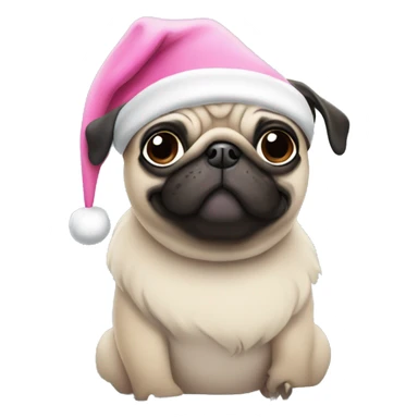 pug wearing pink santa hat sticker