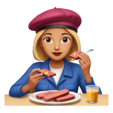  paris women eating SPAM meat at cafe landscape  sticker