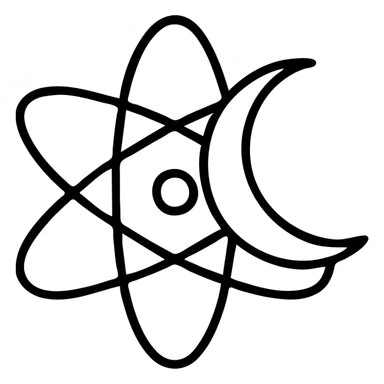 Outline of atom symbol with crescent representing Pakistan's nuclear program sticker