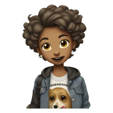 A GIRL WEARING GRUNGE FASHION SKATEBOARDING AND DOING A COOL TRICK WITH PEAE SIGN AND TOUNGUE OUT AND SHE HAS A WOLF HAIRCUT BROWN EYES AND TAN SKIN TONE sticker