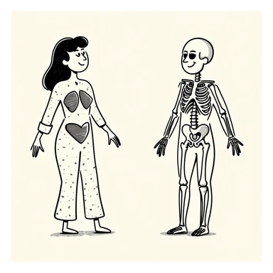 hand-drawn human body diagram with labeled parts sticker