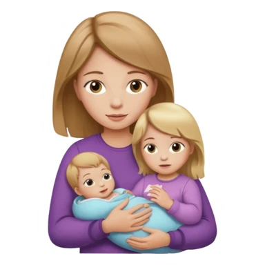 Make a girl with a baby in her arms. A girl should have light brown hair, and a baby girl should have blonde hair. sticker