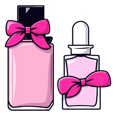 makeup and perfume bottles with pink bows sticker