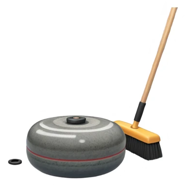 An icon showing a detailed close-up of a curling stone sliding across the ice, with a broom in motion beside it. The background features an indoor stadium with cheering spectators on the stands. Transparent background captures the strategy and focus of curling. sticker