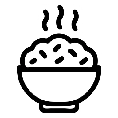 cartoon red bowl of rice with steam, outlined style, playful and bold sticker