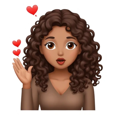 Brown woman with dark brown long curly hair blowing a kiss  sticker