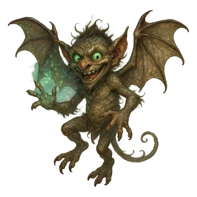 Igor the mephit, playful gremlin with wings, fantasy setting, magical, detailed sticker