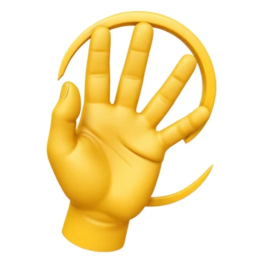 A 3D Apple-style yellow hand emoji, closed fist with only the index finger pointing upward, the finger making a circular motion as if drawing an imaginary circle in the air, dynamic curved motion lines around the finger to show the circular movement, smooth glossy texture, clean minimal background sticker