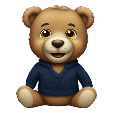 Handsome happy teddy bear wearing a nave blue sweater at a hockey game sticker