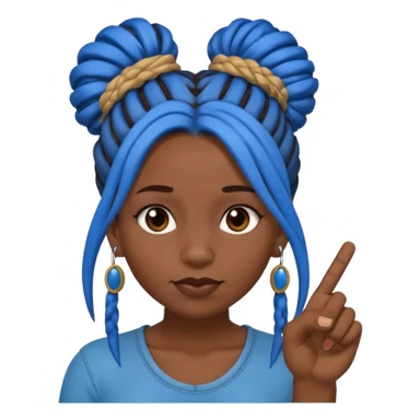 brown girl with blue dreads in a bun and middle finger sticker