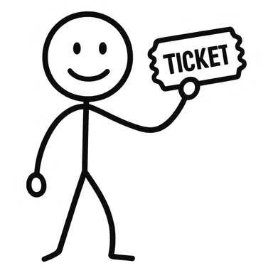 stickman holding a ticket in hand sticker