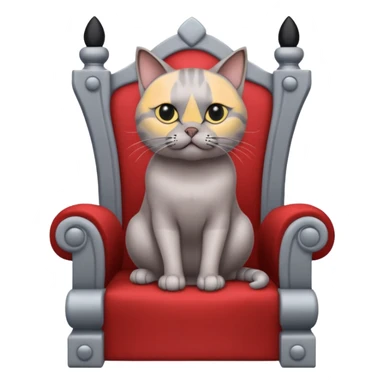 A gray cat with a black nose sitting on a throne looking at the world with disgust sticker
