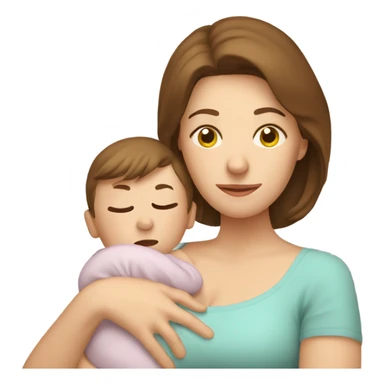  tired caucasian mother with brown hair holding newborn baby sticker