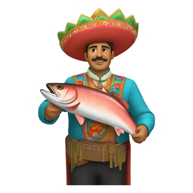 Mexican holding king salmon overhead  sticker