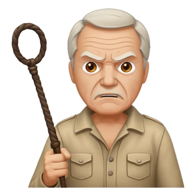 Give this emoji 🤠 a whip make it an old white guy with a whip make him angry sticker