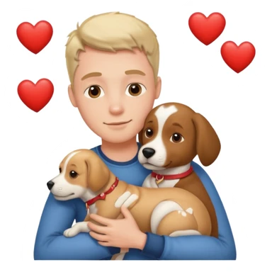 a man hugging a dog with hearts sticker