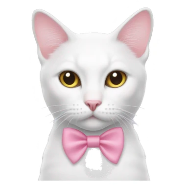 white cat with one pink bow on each ear sticker