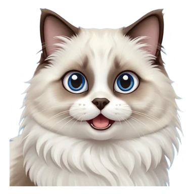 cinematic-adorable-big-eyed-fluffy-dark brown and white seal ragdoll-cat-portrait-emoji,-head-tilted-playfully-with-a-cute,-yawn,-soft-brown pointed seal-and white-colored-fur-with-darker-points-on-the-ears,-simplified-yet-irresistibly-cute-features, sparkling blue eyes sticker