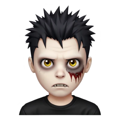 zombie boy with spiky black emo hair and a black shirt sticker